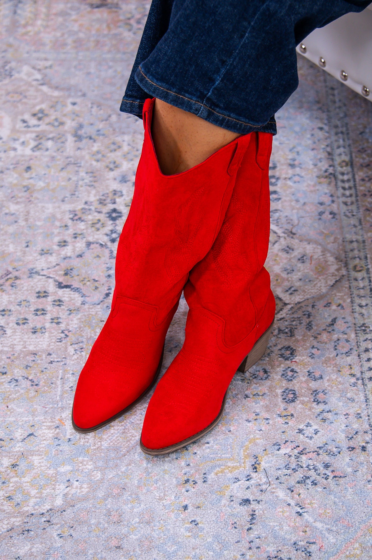 Boots Class And A Little Sass Red Solid Suede Cowgirl Boots - SHO2643RD