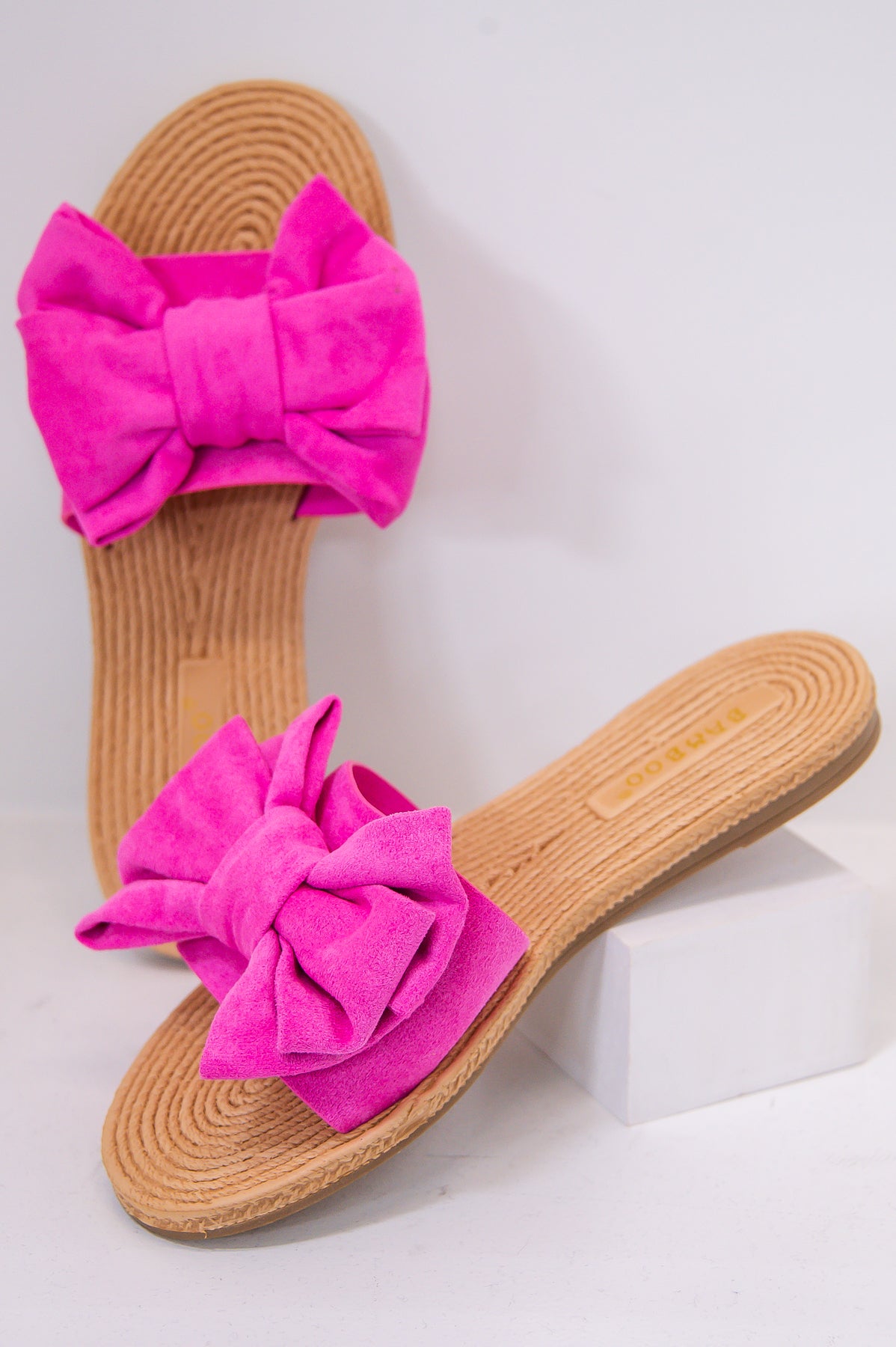 Call Me Fancy Hot Pink Bow Slip-On Sandals - SHO2689HPK