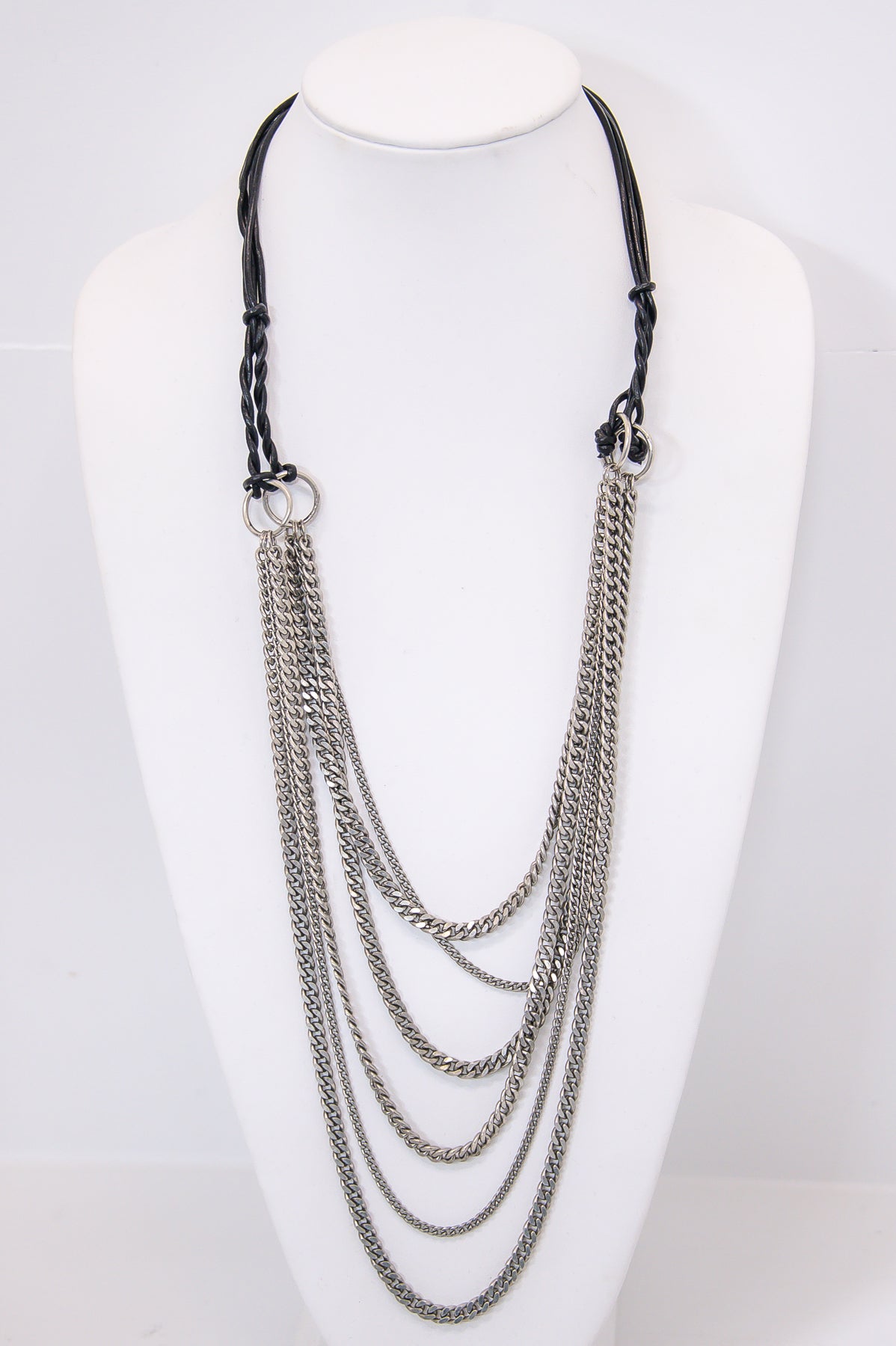 Silver/Black Layered Chain Link Necklace - NEK4293SI