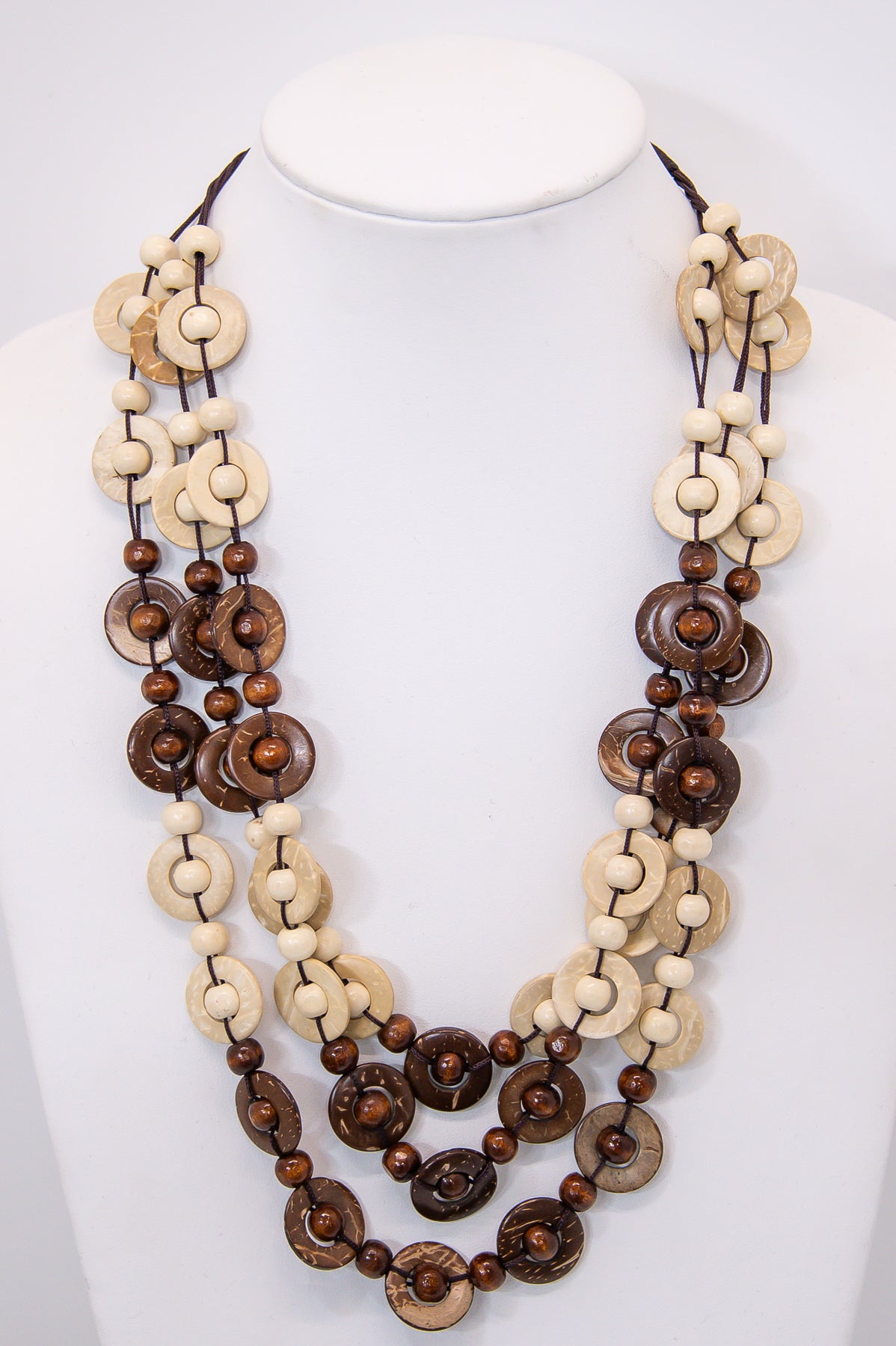Brown/Ivory Wooden Bead Statement Necklace - NEK4289BR