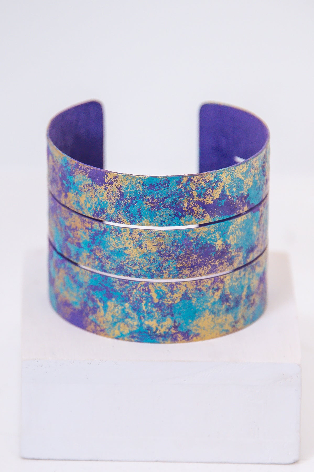 Purple/Teal/Copper Paint Splatter/Hammered Cuff Bracelet - BRC3397PU