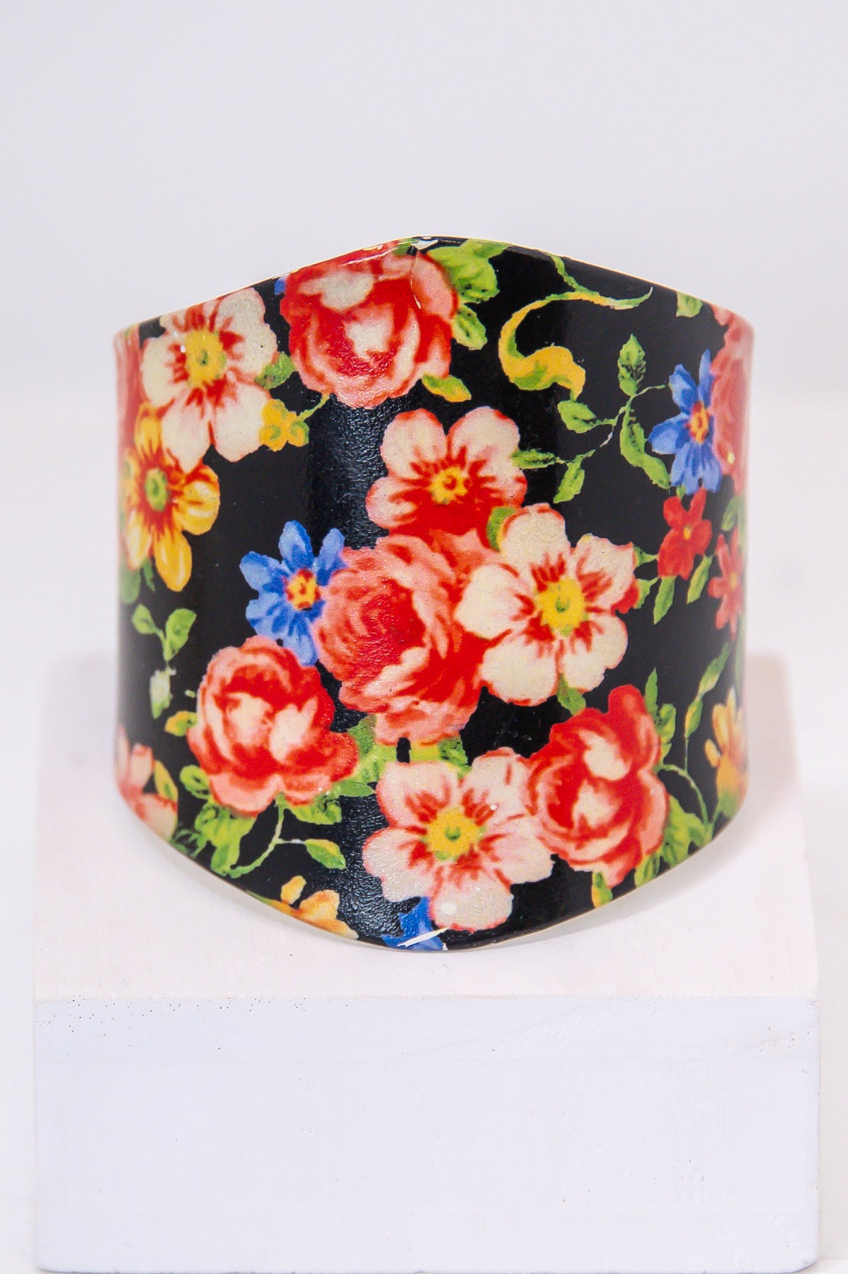 Black/Multi Color Floral Cuff Bracelet - BRC3398BK