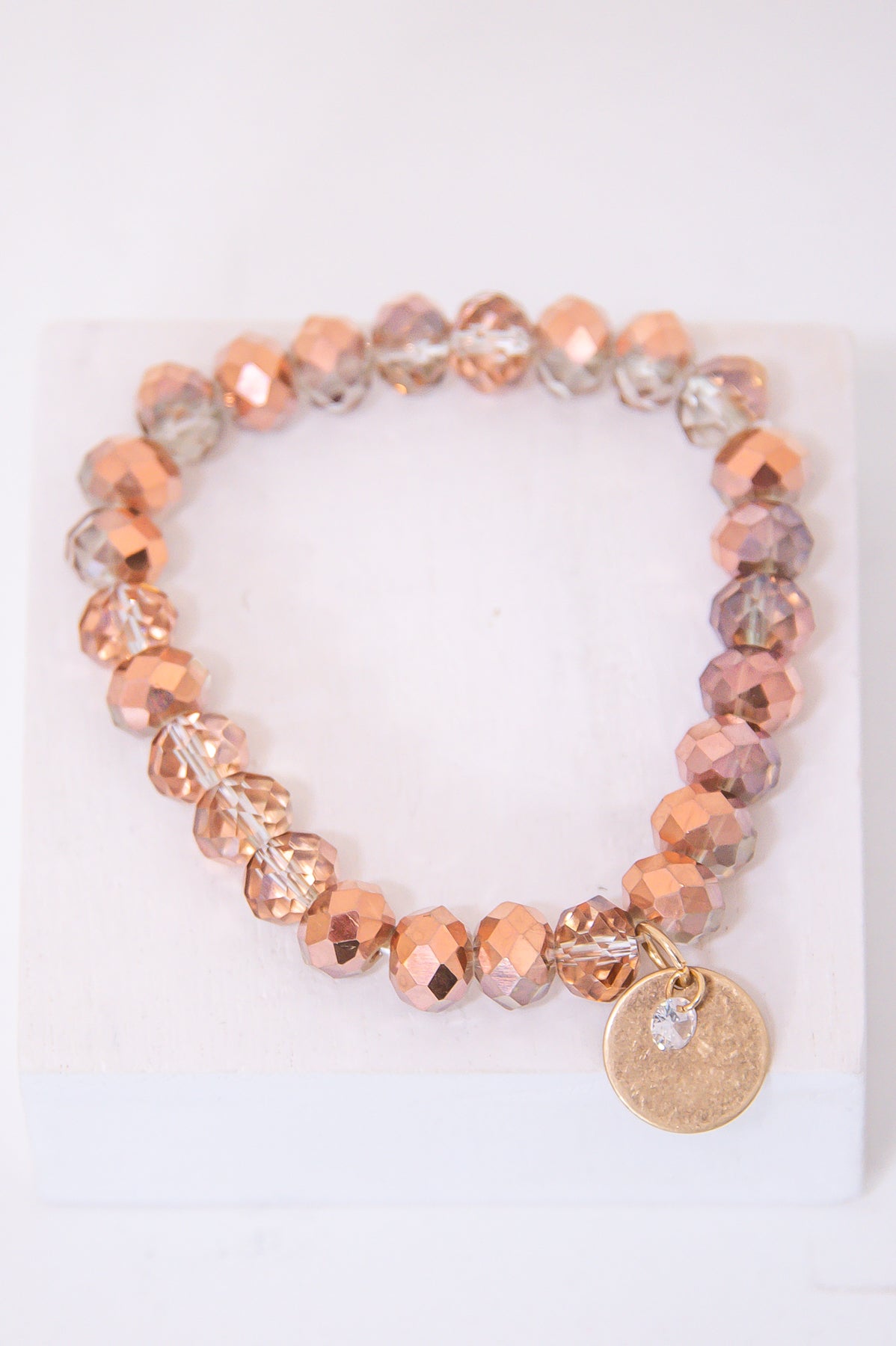 Rose Gold Beaded/Bling Stackable Bracelet - BRC3392RGD