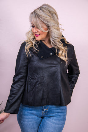 Dashing And Daring Black Solid Faux Leather Jacket - O5142BK