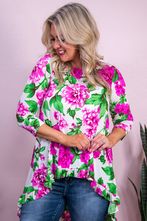 Live Simply Bloom Wildly Ivory/Multi Color Floral High-Low Tunic - T10003IV