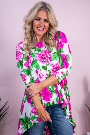 Live Simply Bloom Wildly Ivory/Multi Color Floral High-Low Tunic - T10003IV