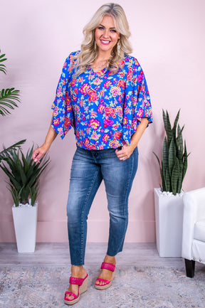 Coastal Classic Royal Blue/Multi Color Floral Top - T10016RBL