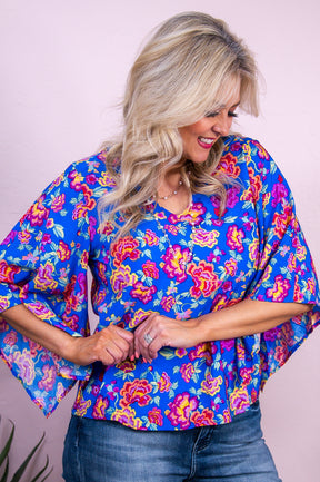 Coastal Classic Royal Blue/Multi Color Floral Top - T10016RBL