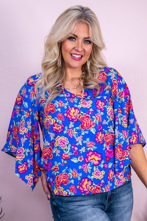 Coastal Classic Royal Blue/Multi Color Floral Top - T10016RBL