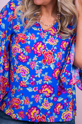 Coastal Classic Royal Blue/Multi Color Floral Top - T10016RBL