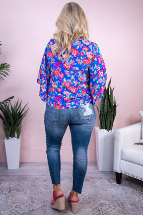 Coastal Classic Royal Blue/Multi Color Floral Top - T10016RBL