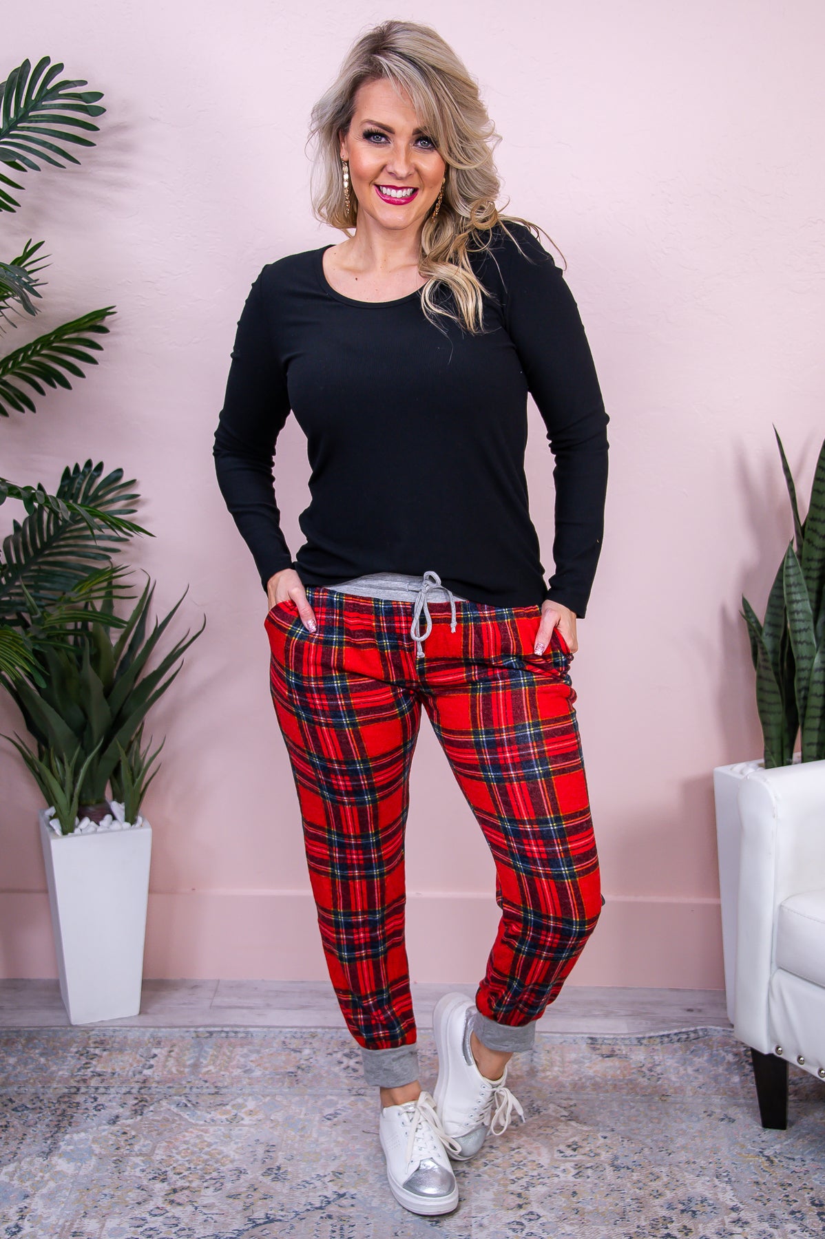 Comfy At It's Finest Red/Multi Color Plaid Pajama Joggers - PNT1534RD