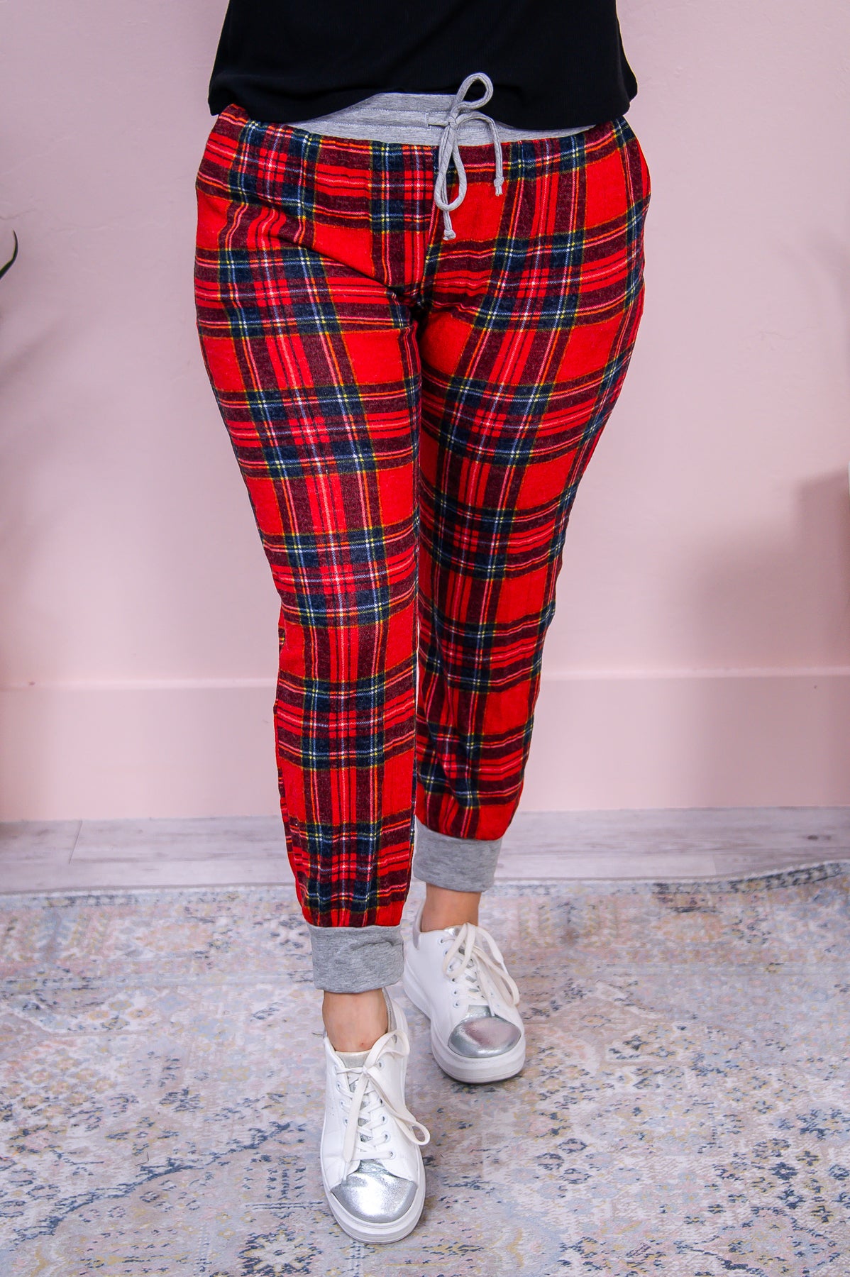 Comfy At It's Finest Red/Multi Color Plaid Pajama Joggers - PNT1534RD