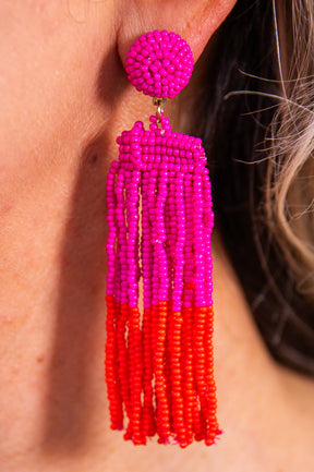 Fuchsia/Red Seed Bead Tassel Earrings - EAR4268FU