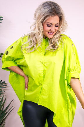 Boujee Till The End Neon Lime Green Solid High-Low Tunic - T9181NLG