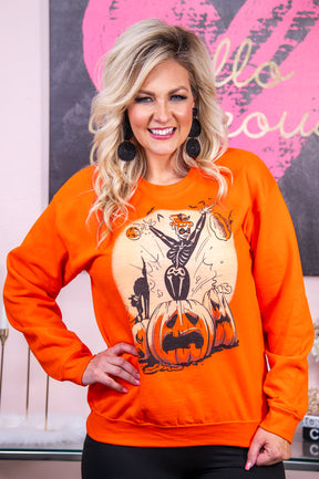 Sweet And Spooky Orange Skeleton Lady Graphic Sweatshirt - A2934OR
