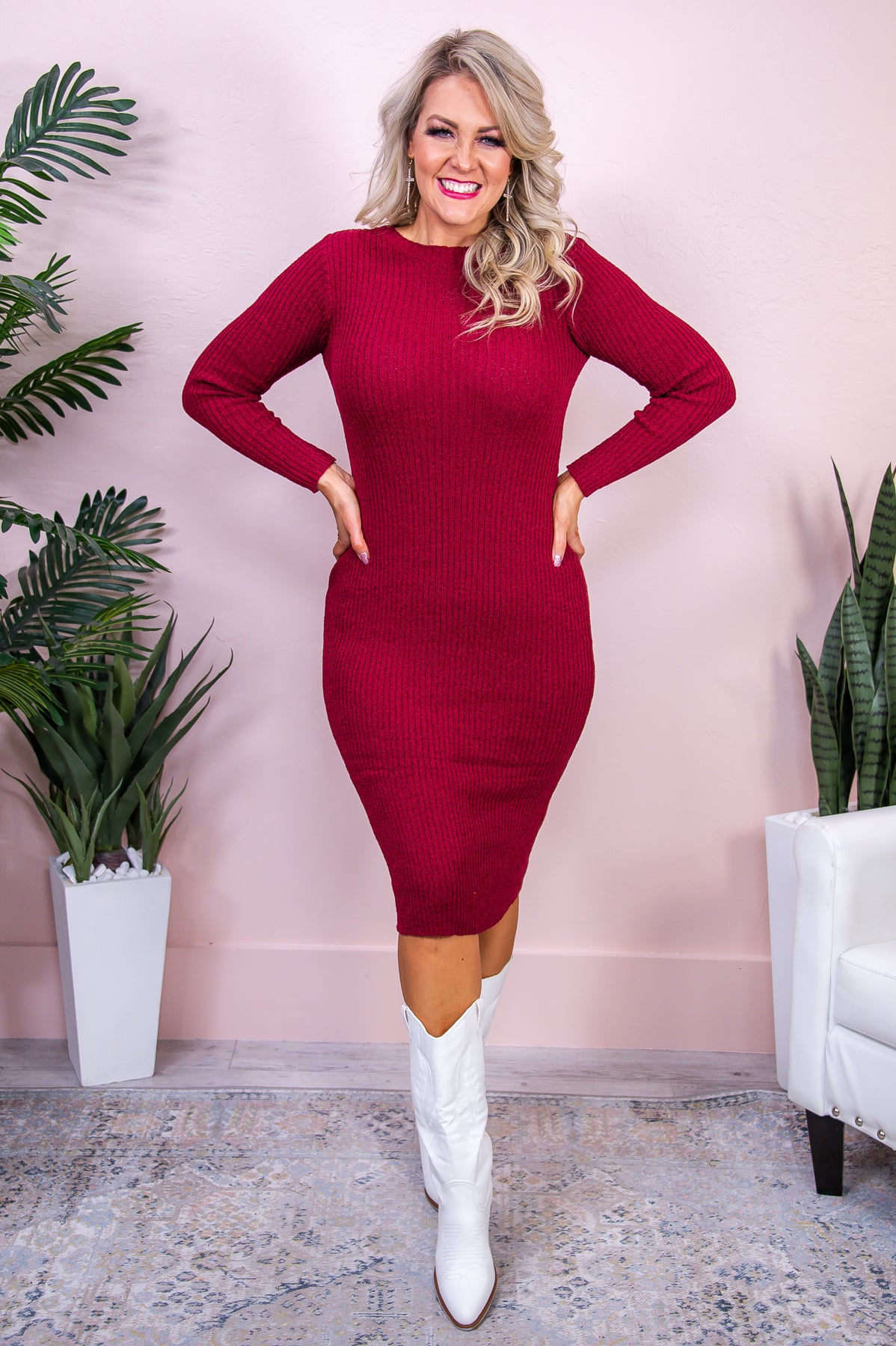 Living My Blessed Life Wine Solid Knitted Dress/Shaw (2-Piece Set) - D5061WN