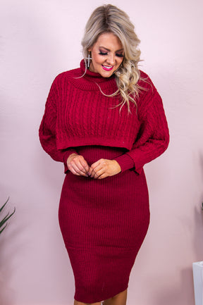 Living My Blessed Life Wine Solid Knitted Dress/Shaw (2-Piece Set) - D5061WN