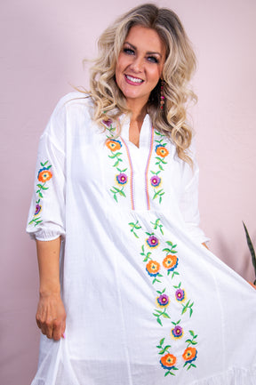 A Garden For The Angels Off White/Multi Color Floral Embroidered Dress - D5184OW