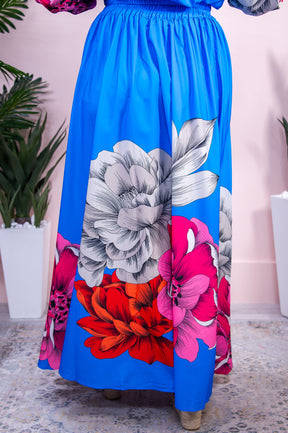 Beauty And The Beach Blue/Multi Color Floral Top/Skirt (2 Piece-Set) - T9185BL