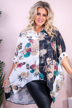 Darling I'm Different Teal/Multi Color Floral High-Low Tunic - T9184TE