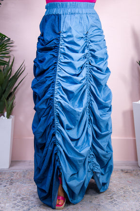 Proof Of Perfection Denim Blue/Light Blue Ruched Skirt - E1138DBL