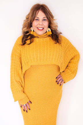 Living My Blessed Life Mustard Solid Knitted Dress/Shaw (2-Piece Set) - D5059MU