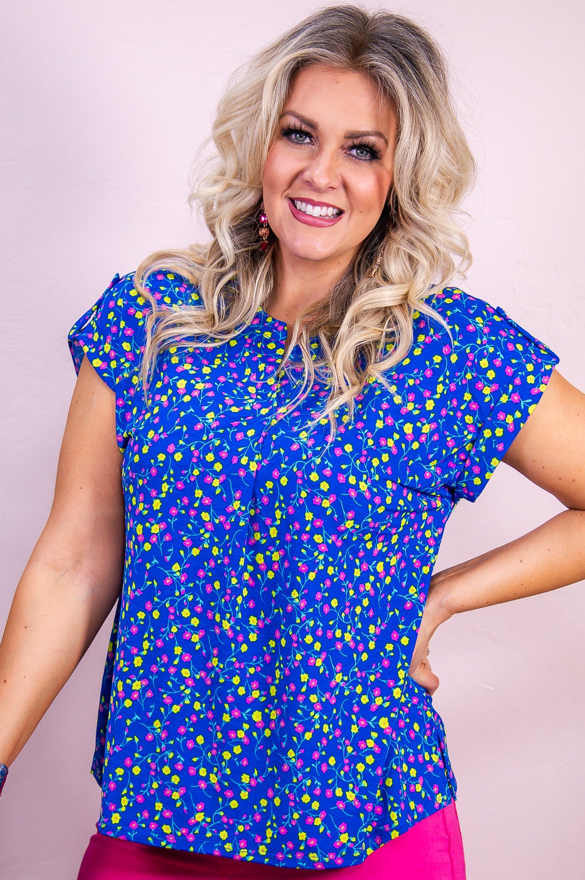Worthy Of Roses Royal Blue/Multi Color Floral Top - T9189RBL
