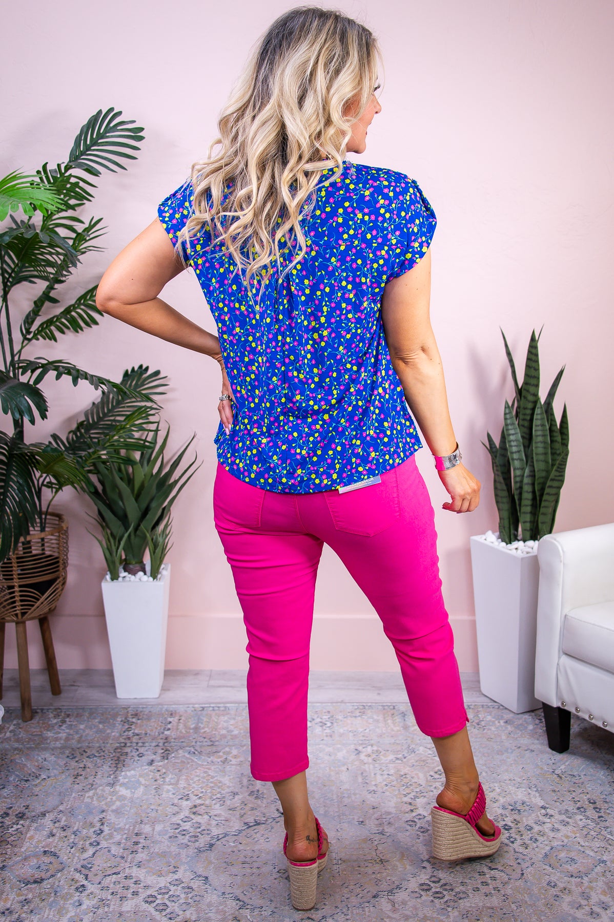 Worthy Of Roses Royal Blue/Multi Color Floral Top - T9189RBL