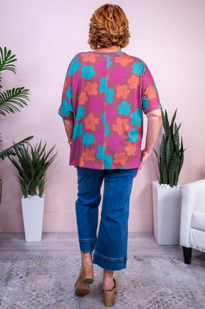 Vintage Soul Brick/Multi Color Floral Top - T10041BR
