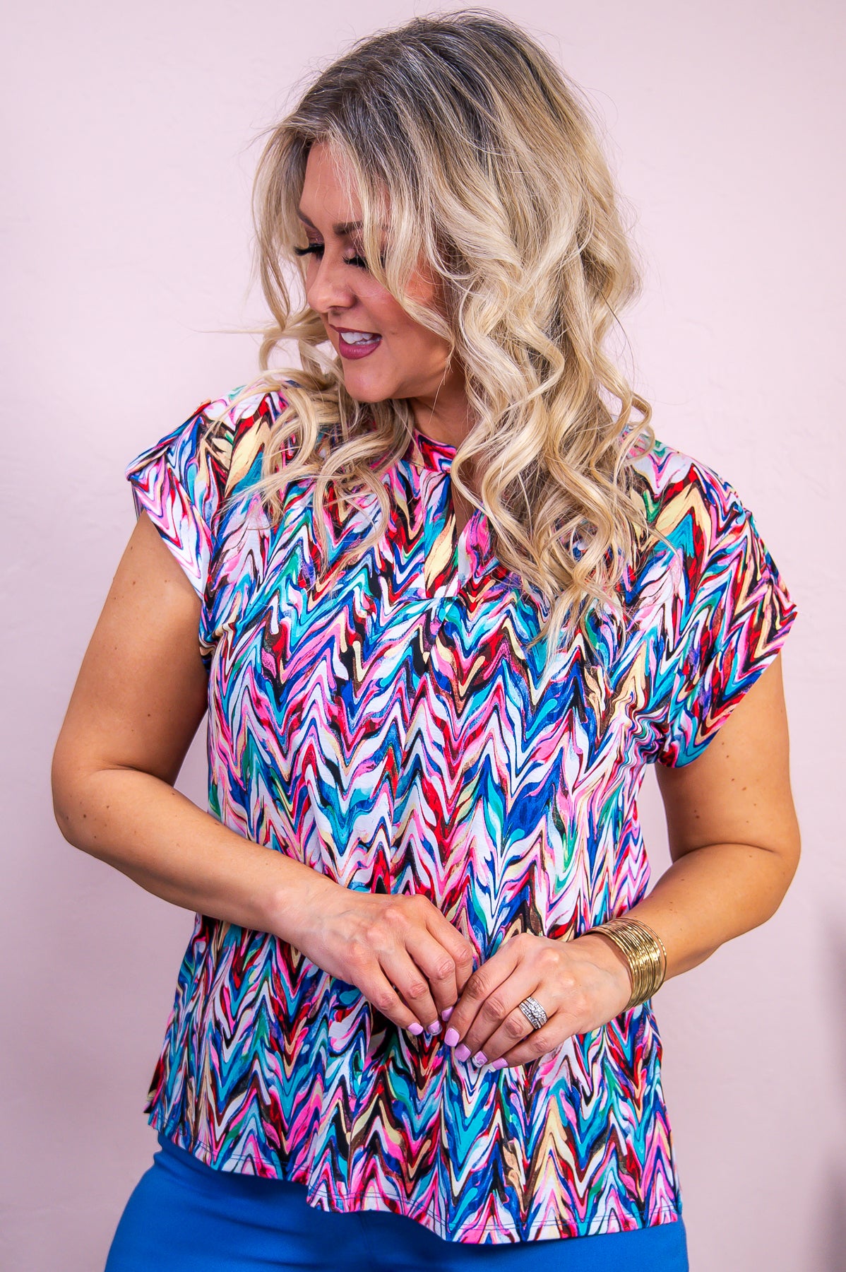 Just A Touch Of Sass Neon Pink/Multi Color Printed Top - T9204NPK