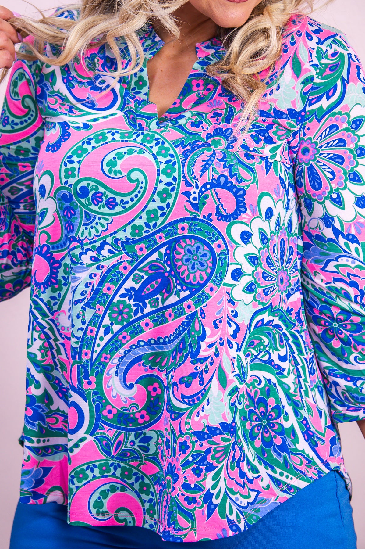 Journey Of Style Pink/Multi Color Paisley Top - T9190PK