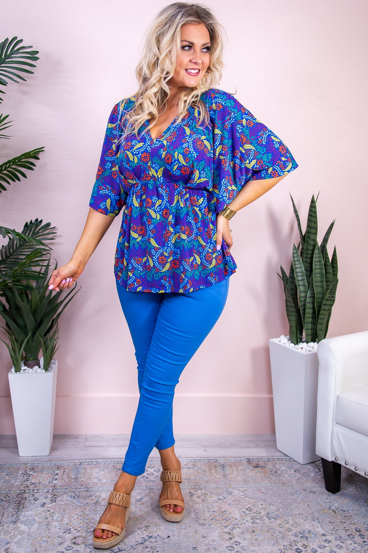 This Magical Moment Royal Blue/Multi Color Floral Babydoll Top - T9198RBL