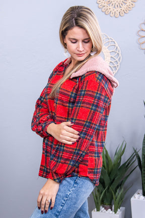Be Your Own Masterpiece Red/Multi Color Plaid Hooded Top - T10715RD