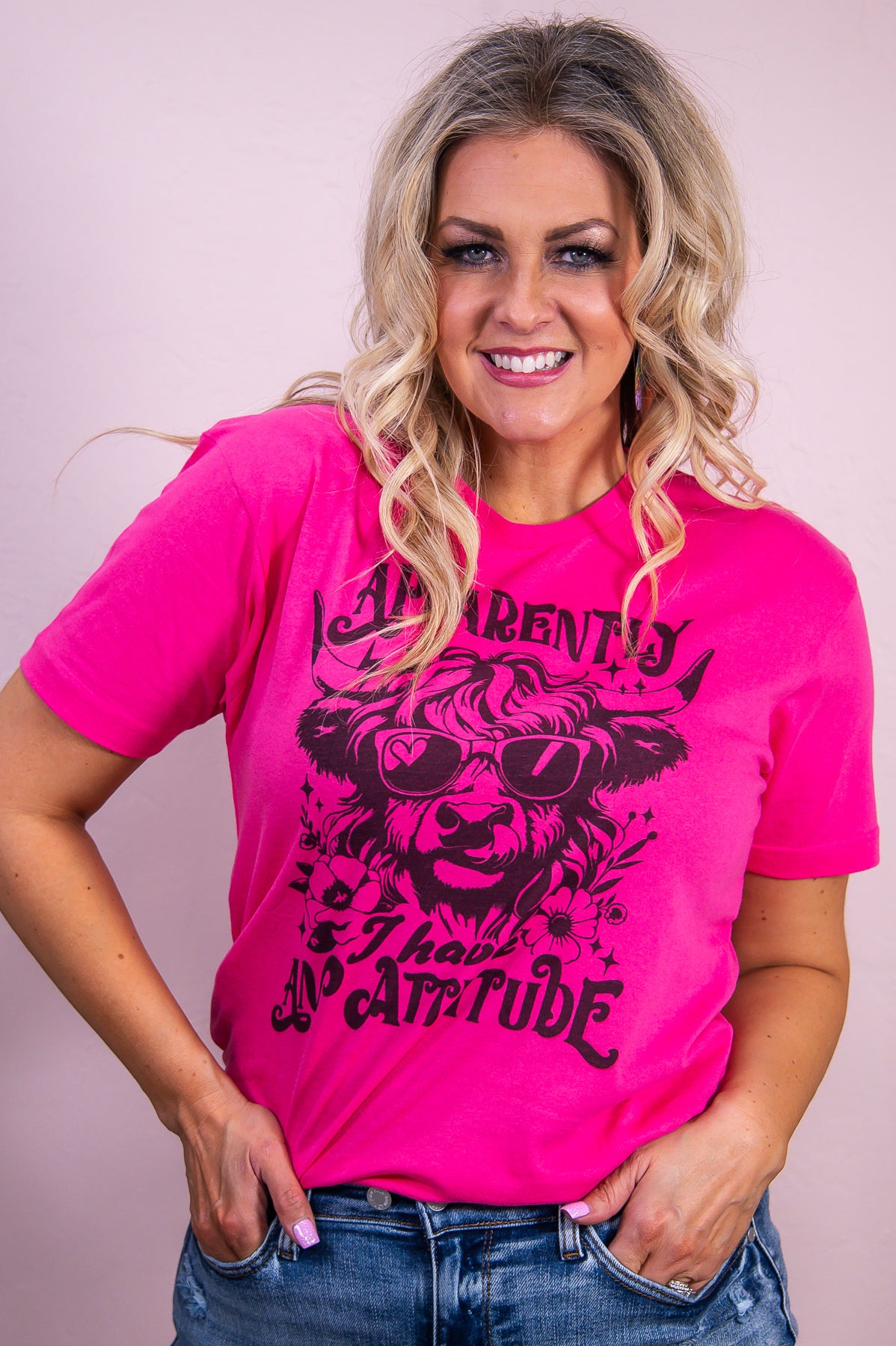 I Have An Attitude Hot Pink Graphic Tee - A3266HPK
