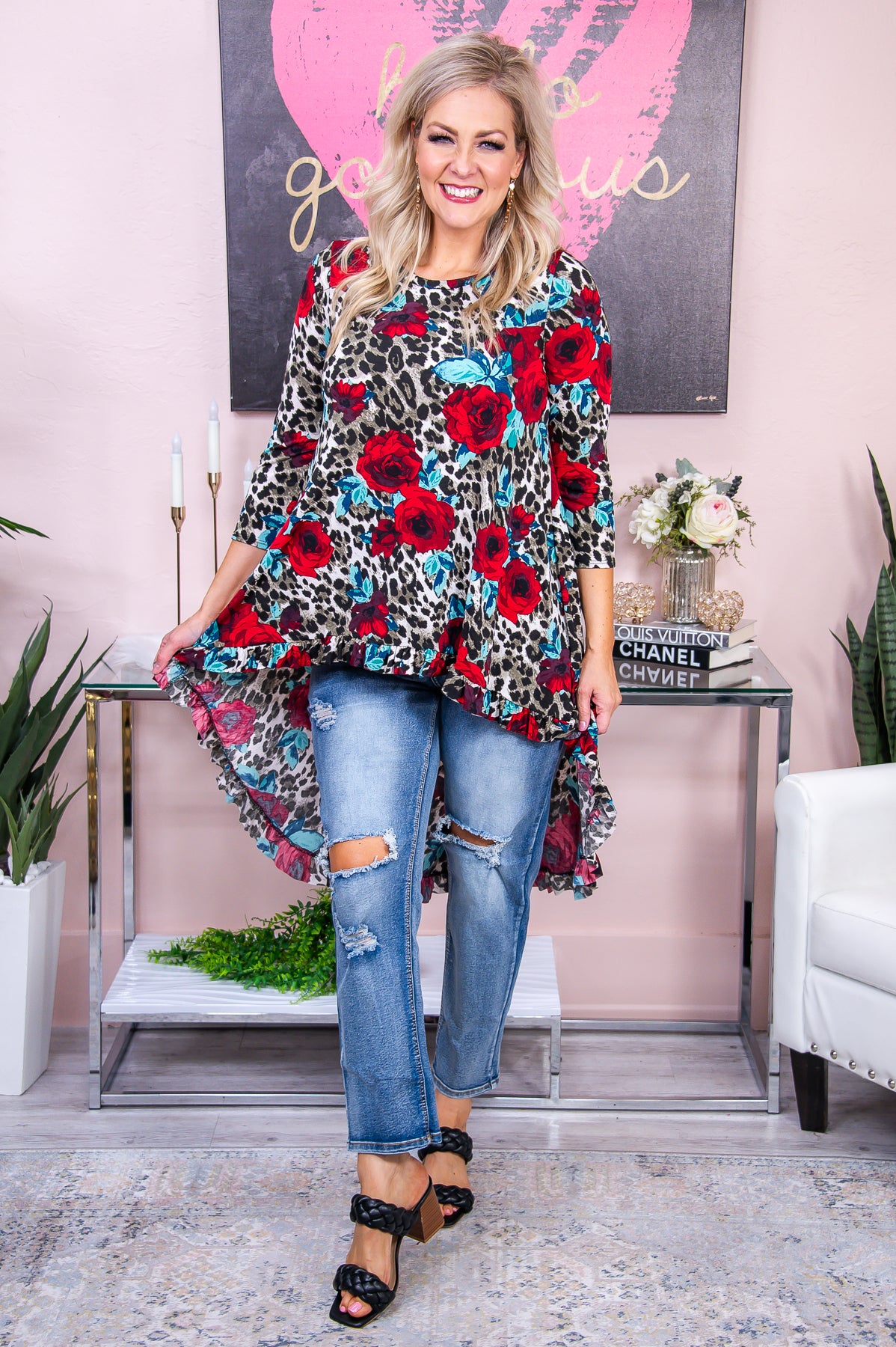 Uniquely Amazing Ivory/Multi Color Floral/Printed High-Low Tunic - T7825IV