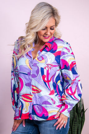 Colorful Sensation Purple/Multi Color Printed Sequin Top - T10078PU