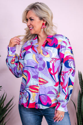 Colorful Sensation Purple/Multi Color Printed Sequin Top - T10078PU