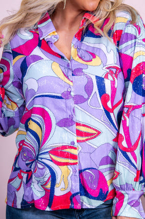 Colorful Sensation Purple/Multi Color Printed Sequin Top - T10078PU