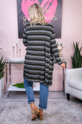 Feels So Autumn Out Olive Striped Knitted Cardigan - O4943OL