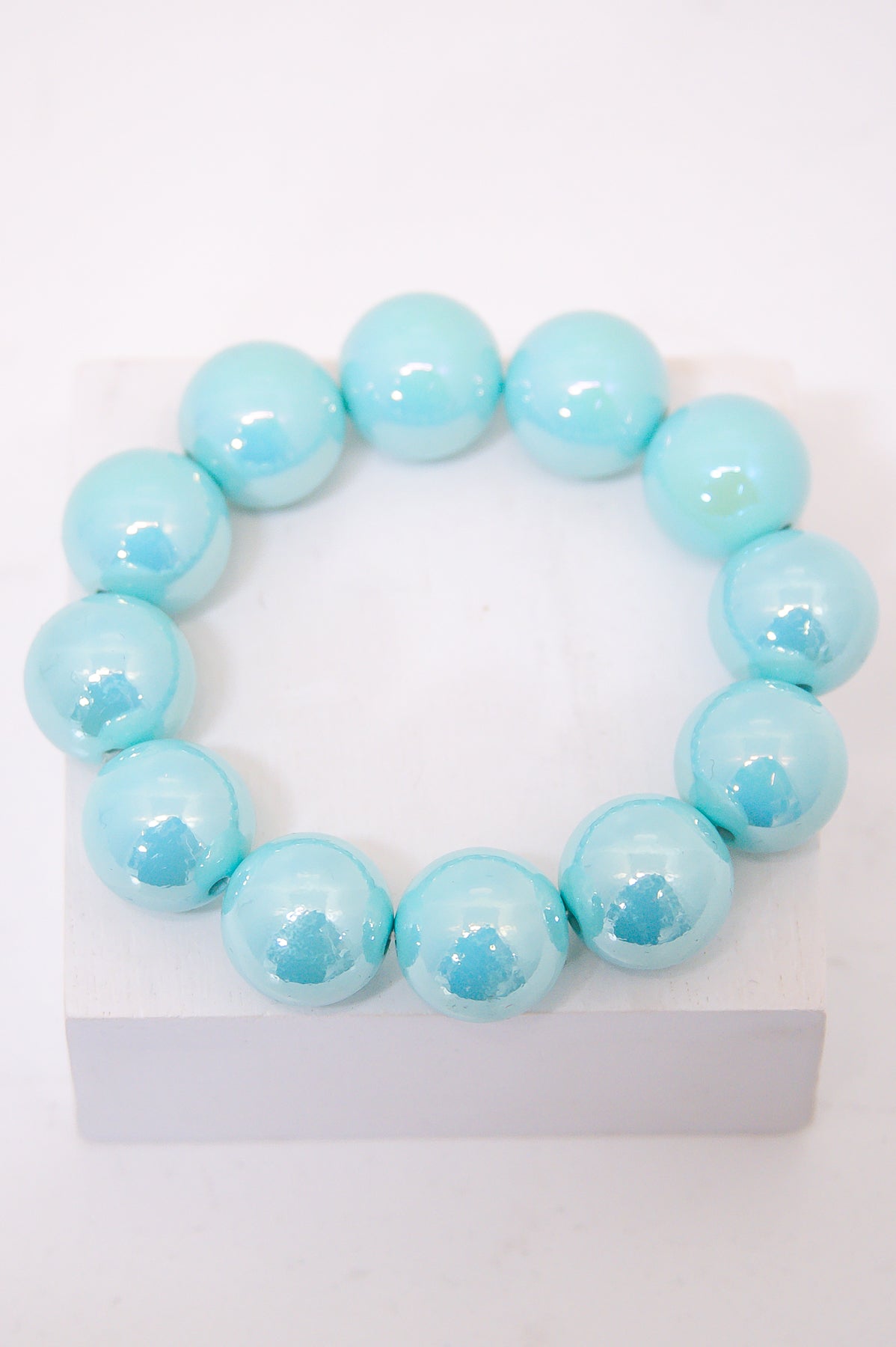 Light Blue Solid Bead Stretch Bracelet - BRC3402BL