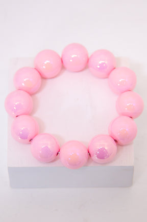 Light Pink Solid Bead Stretch Bracelet - BRC3403LPK