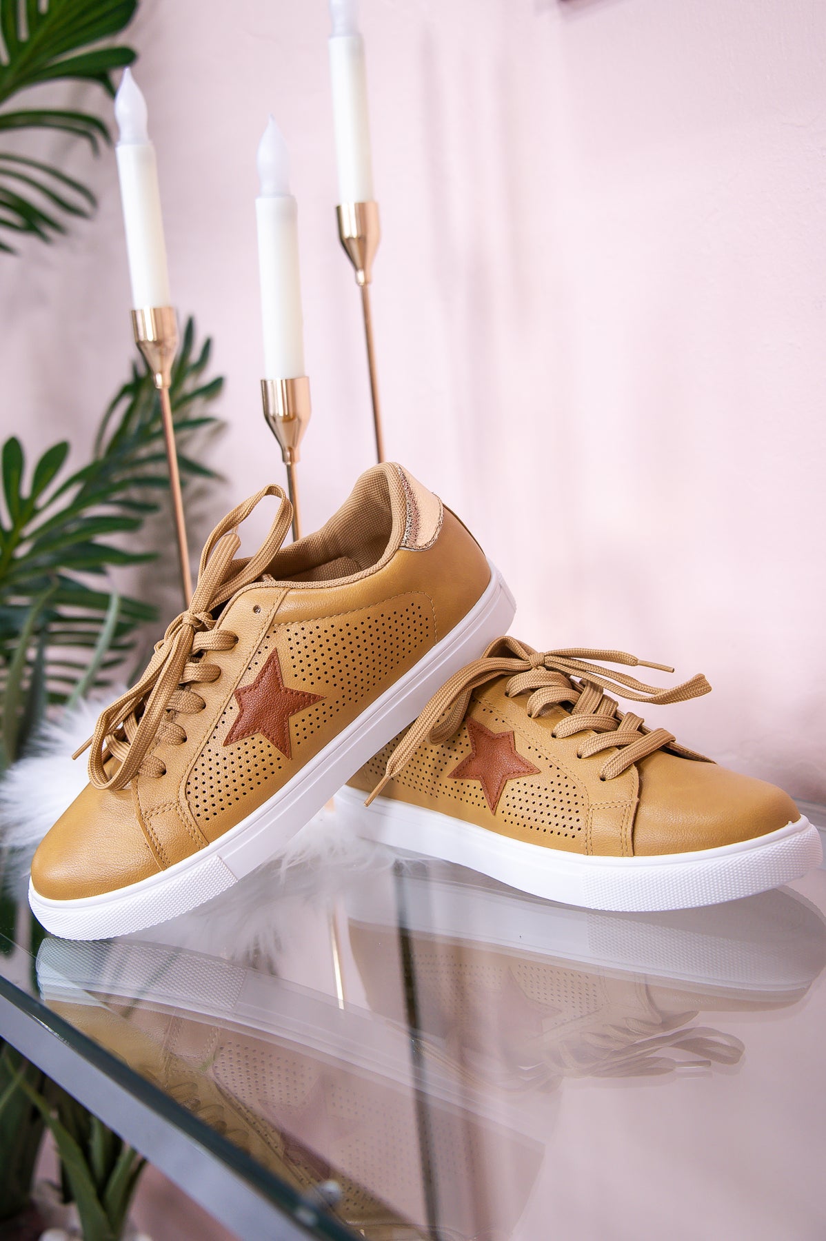 Roaming The City Taupe/Gold Star Shoes - SHO2619TA
