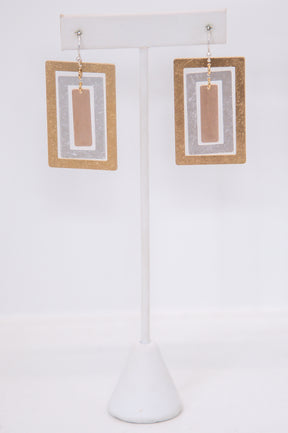 Gold/Silver Layered Rectangle Drop Earrings - EAR4279GD