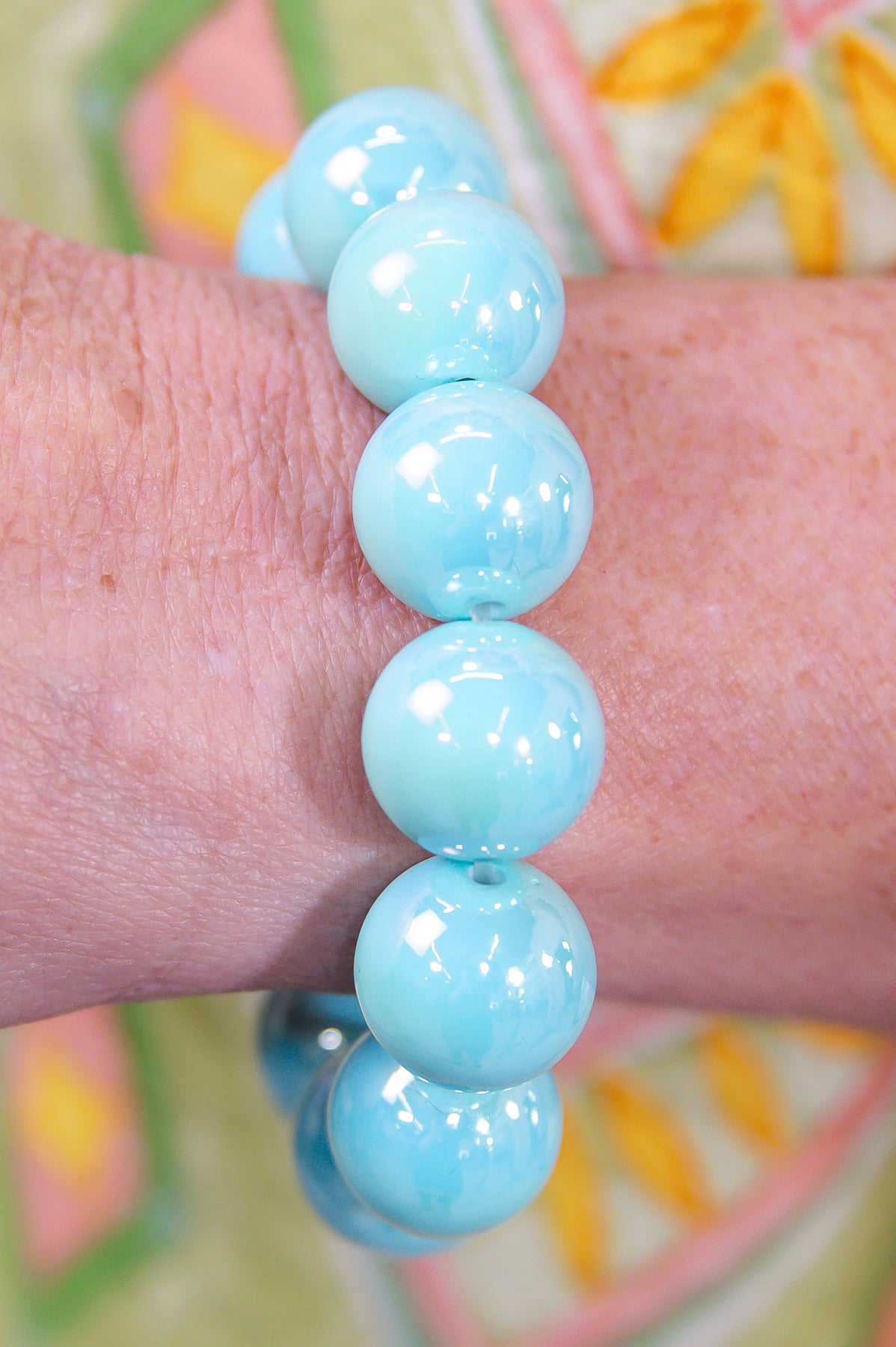 Light Blue Solid Bead Stretch Bracelet - BRC3402BL