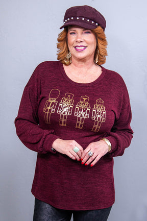 Let's Get It Crackin Dark Burgundy/Gold Nutcracker Printed Top - T10729DBU