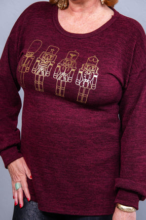 Let's Get It Crackin Dark Burgundy/Gold Nutcracker Printed Top - T10729DBU