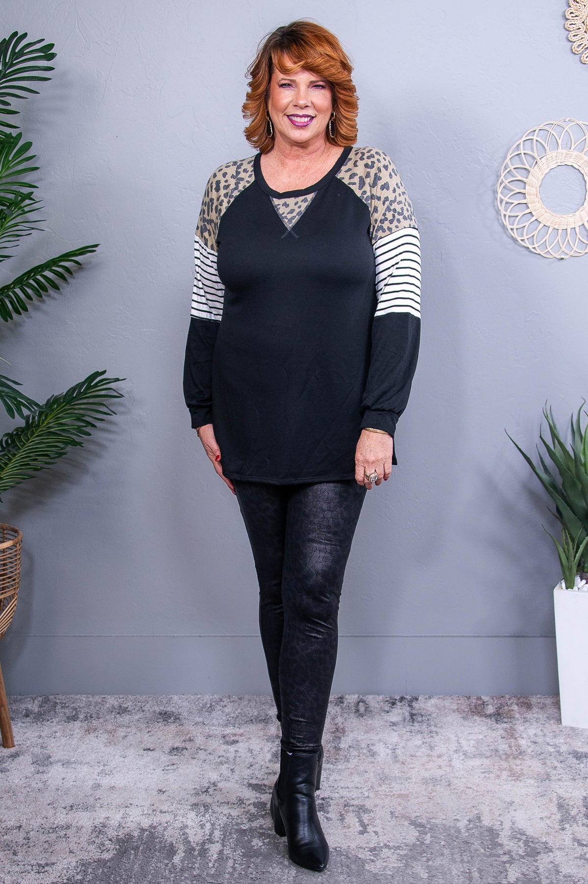 Wish I Could Go Back Black Striped/Printed Colorblock Sleeves Top - T10733BK
