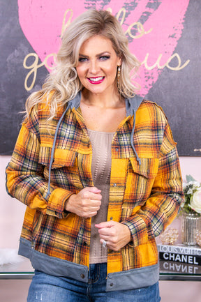 Hayrides And Pumpkin Patches Mustard/Multi Color Plaid Jacket - O4945MU