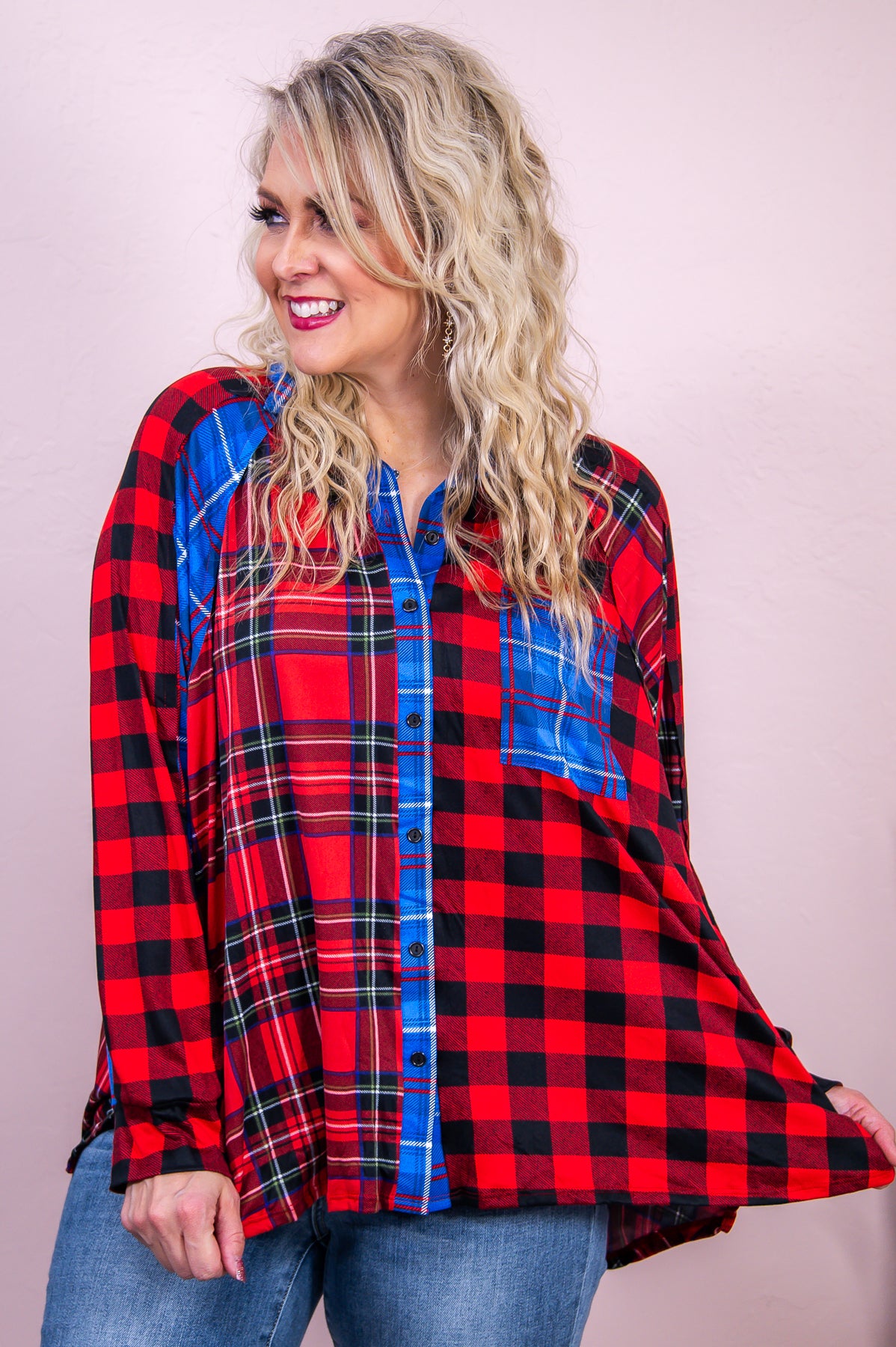 Chase Grace Red/Blue Checkered/Plaid Top - T8518RD